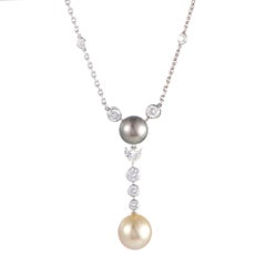 Cartier Diamond Grey and Yellow Pearl White Gold Pendant Necklace