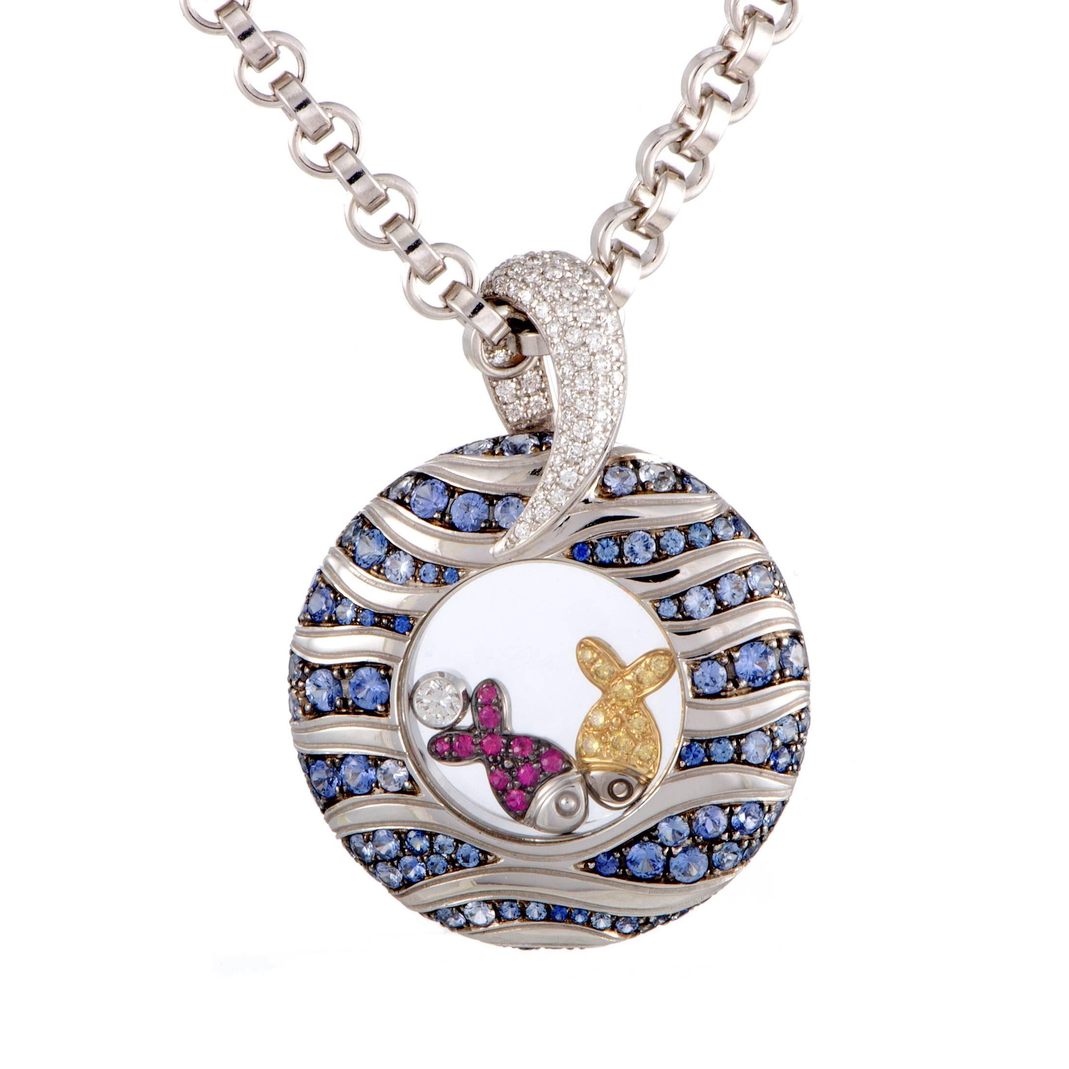 Chopard Happy Fish Diamond and Multi-Sapphire White Gold Pendant Necklace