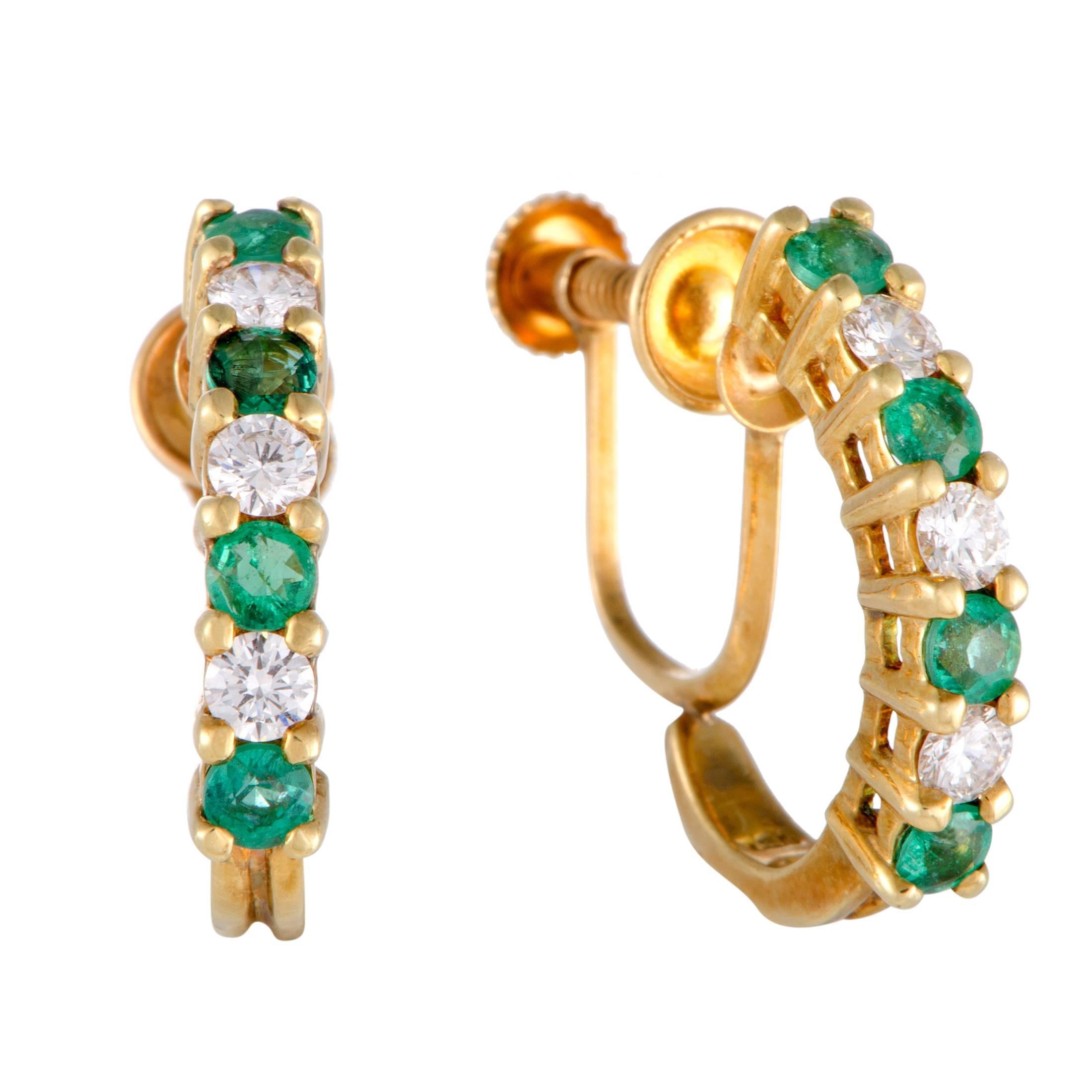 Tiffany & Co. Diamond and Emerald Yellow Gold Huggie Screw Back Earrings