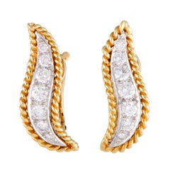 Van Cleef & Arpels Diamond Yellow and White Gold Leaf Clip-On Earrings
