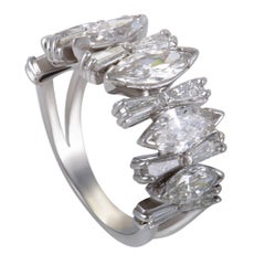 Marquise and Tapered Baguette Diamond Platinum Band Ring