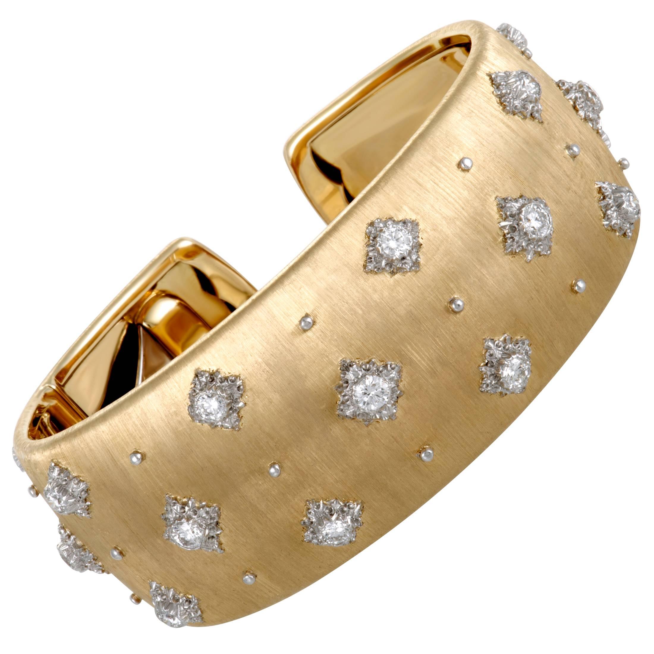 Buccellati Macri Diamond Yellow and White Gold Cuff Bracelet