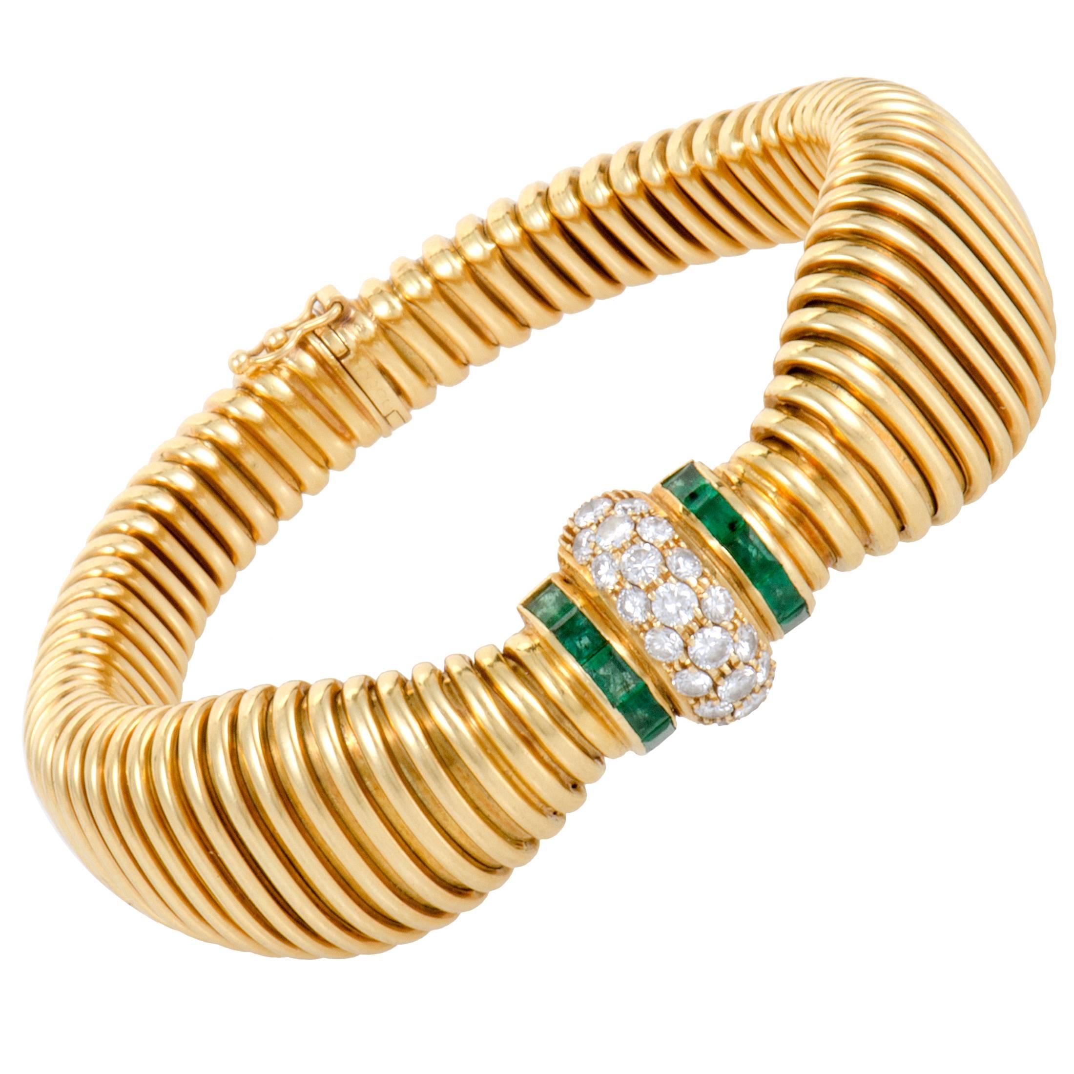 Cartier Diamond and Emerald Yellow Gold Bracelet