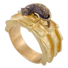 Yellow Gold Black Cat Band Ring