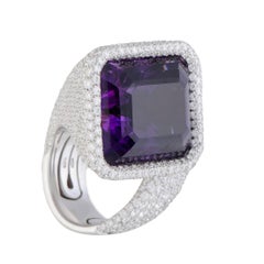 Palmiero Diamond Pave and Amethyst White Gold Bypass Ring