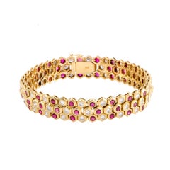 Diamond and Ruby Studded Yellow Gold Bracelet