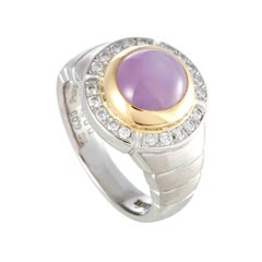 Vintage Diamond and Pink Sapphire Cabochon Platinum Yellow Gold Ring