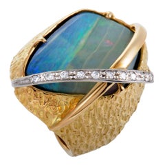 Diamond and Fire Opal Ring Platinum and Yellow Gold Ring