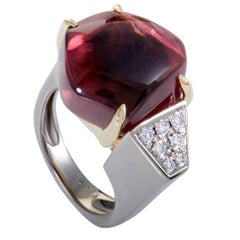 Diamond and Cabochon Pink Tourmaline Platinum and Yellow Gold Ring Diamond and Cabochon Pink Tourmaline Platinum and Yellow Gold Ring