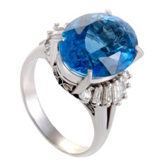 Tapered Diamond Baguette and Oval Topaz Platinum Ring
