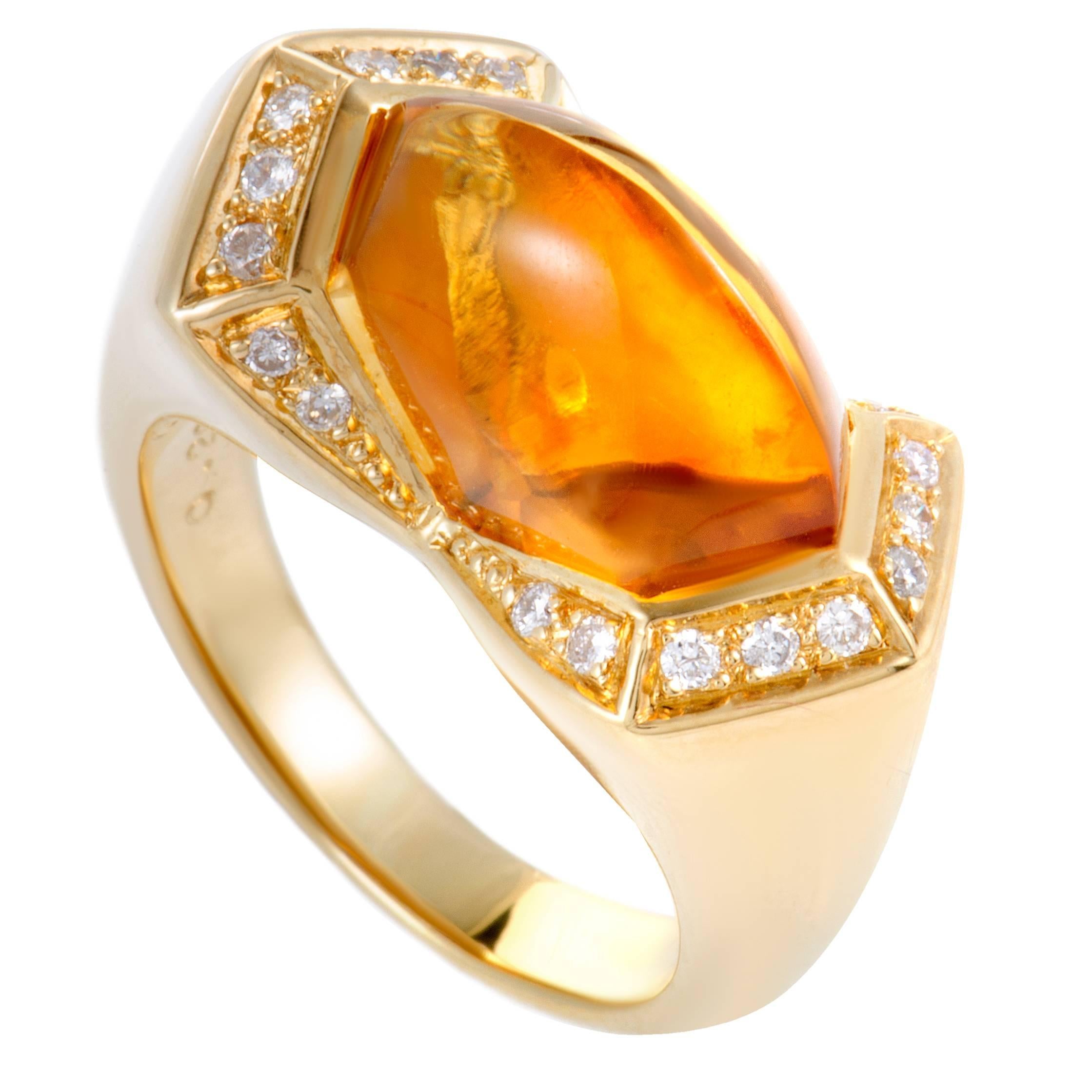 Diamond and Citrine Yellow Gold Cocktail Ring