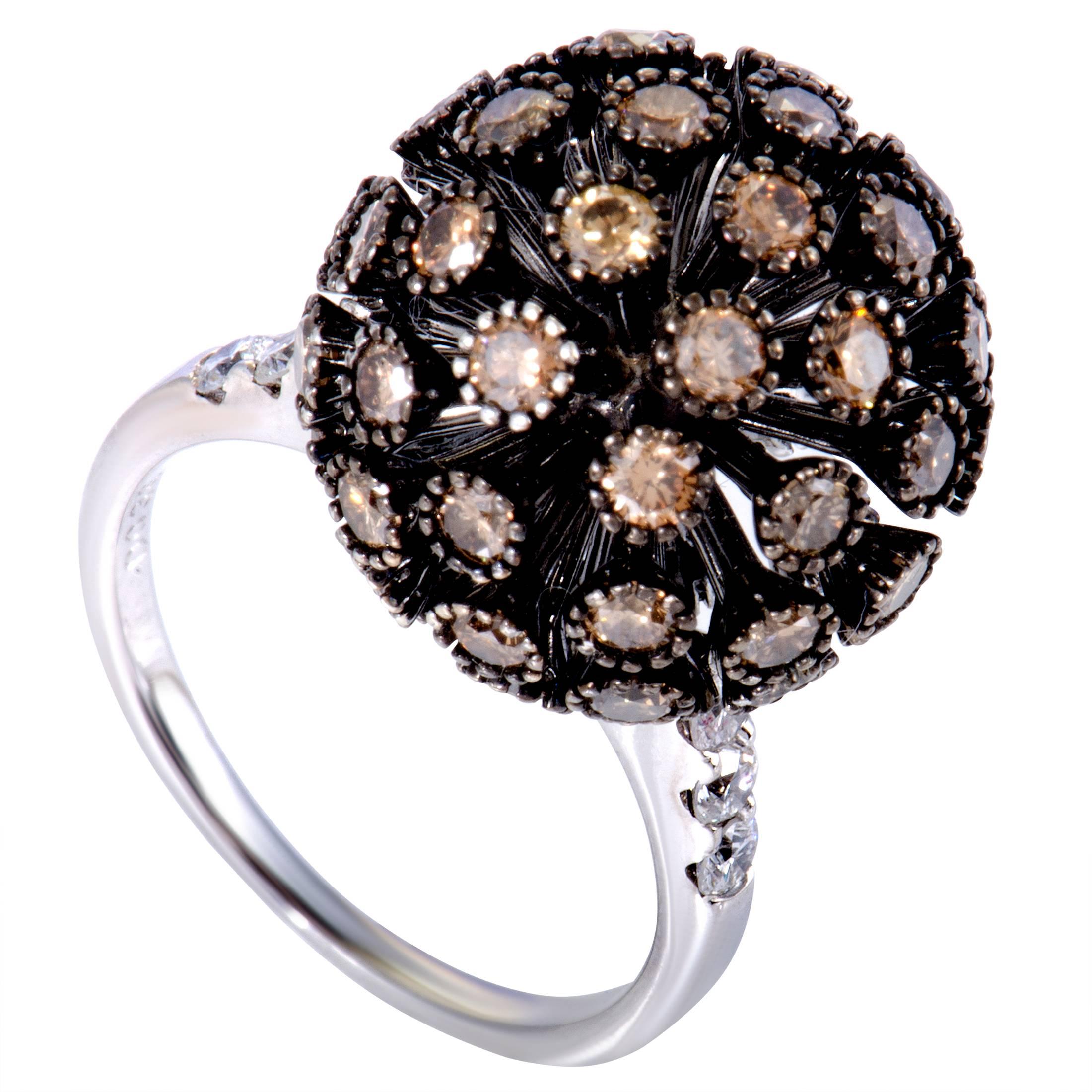 White and Brown Diamond Pave White Gold Sphere Ring
