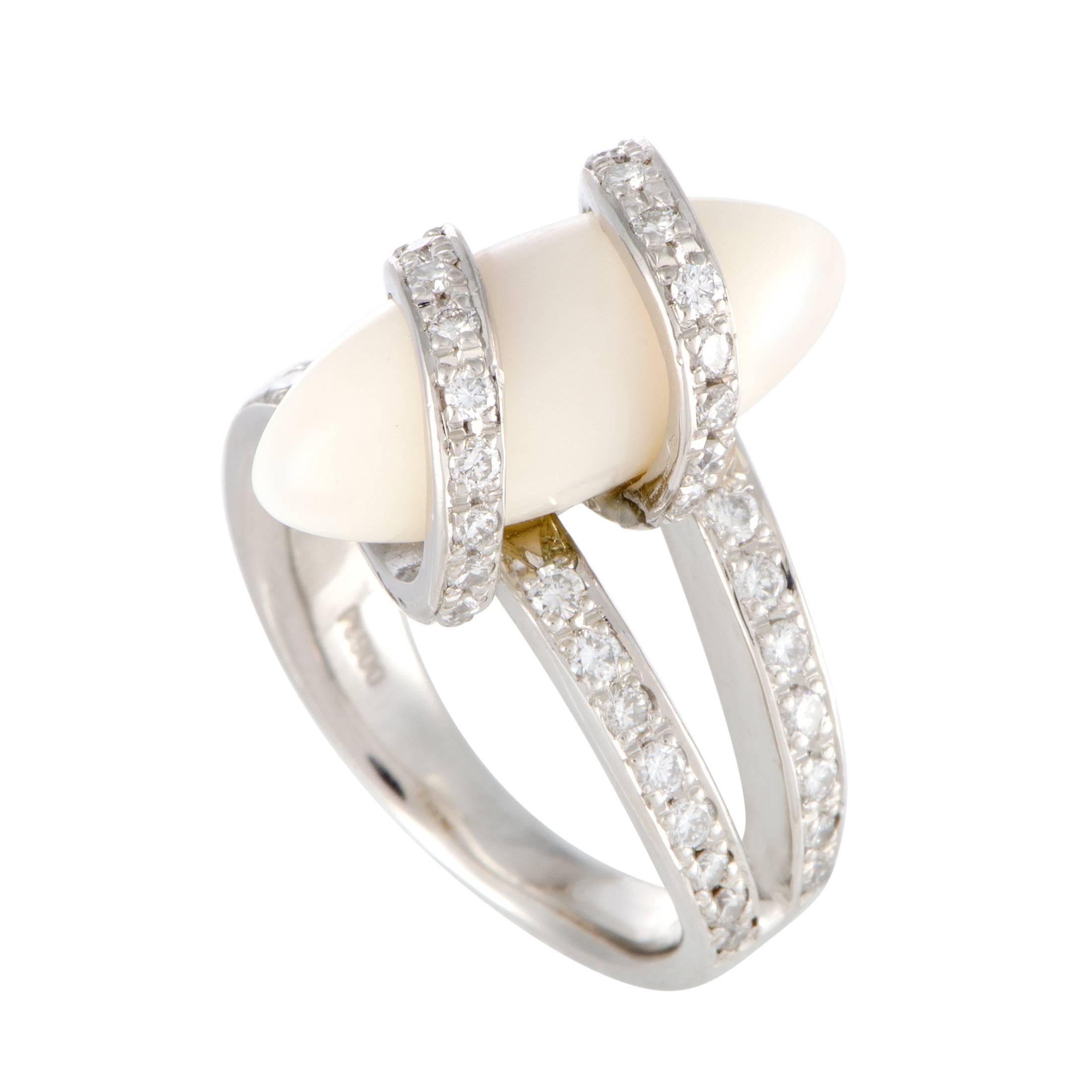 Diamond and Wrapped White Coral Platinum Ring