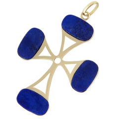 Large Lapis Lazuli Yellow Gold Cross Pendant