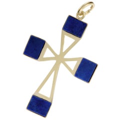 Lapis Yellow Gold Cross Pendant