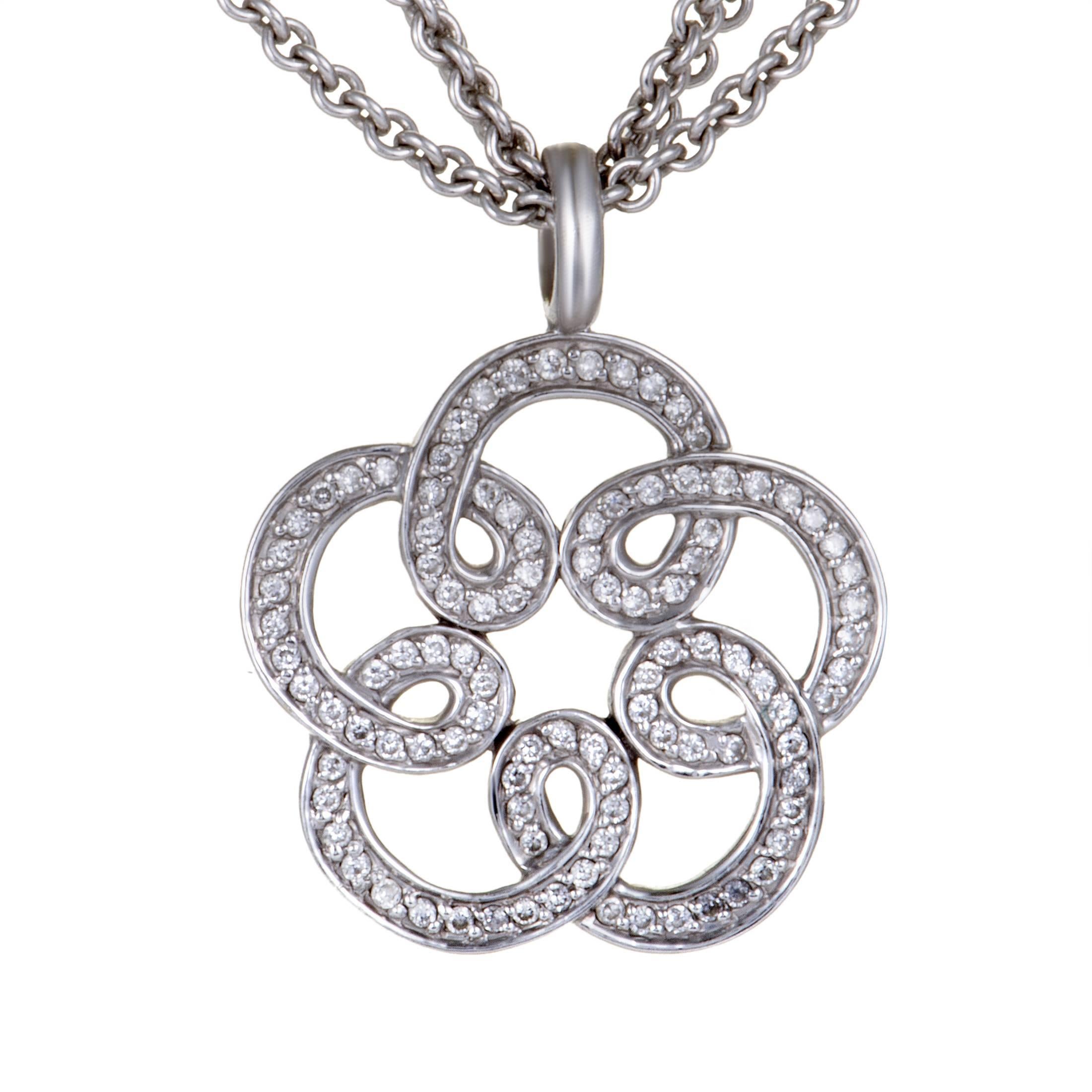 Tous Diamond Pave White Gold Flower Pendant Necklace