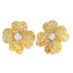 Van Cleef & Arpels Cosmos Diamond and Yellow Sapphire Pave Gold Clip-On Earrings