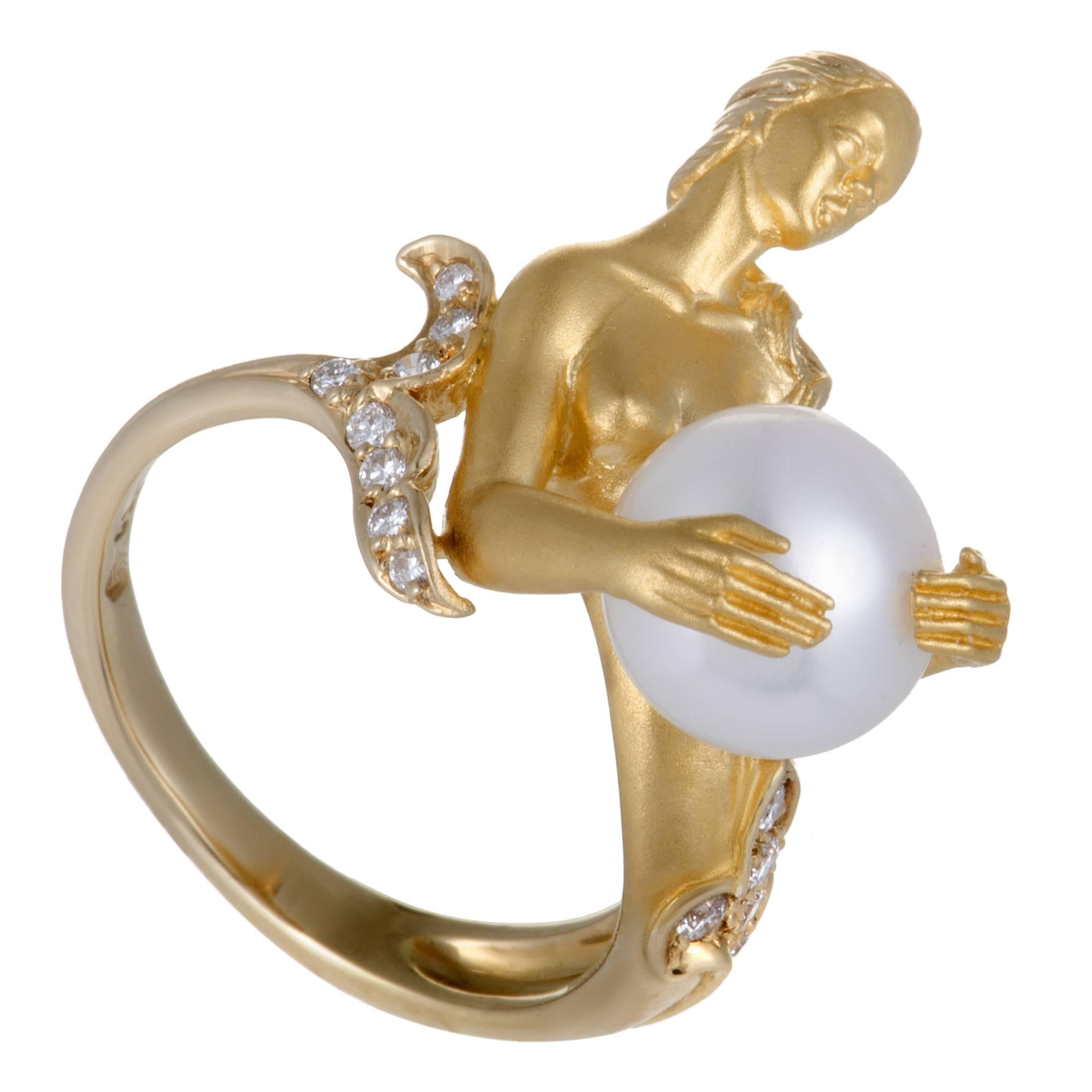 Carrera y Carrera Diamond and White Pearl Yellow Gold Mermaid Ring