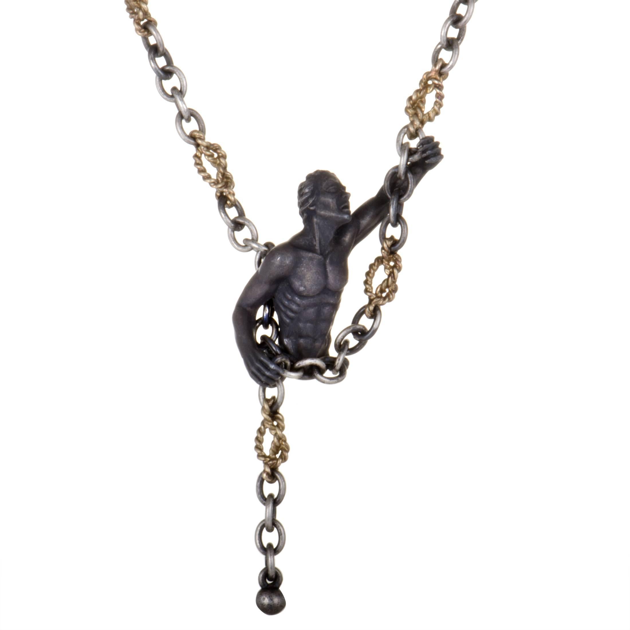 Carrera y Carrera Yellow Gold and Stainless Steel Chained Man Pendant Necklace