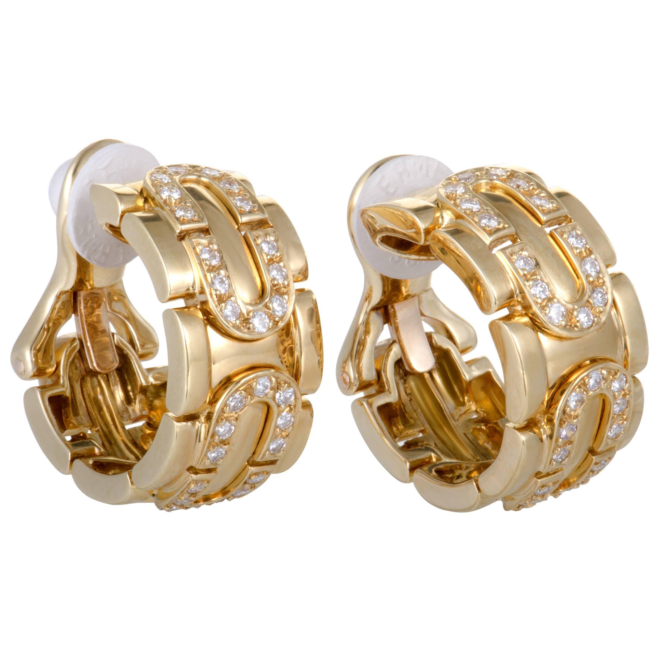 Cartier Diamond Yellow Gold Clip-On Hoop Earrings