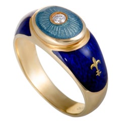 Faberge Diamond Enameled Yellow Gold Band Ring