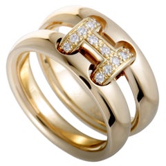 Hermes Hercules Diamond "H" Yellow Gold Double Band Ring