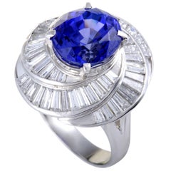 Tapered Diamond Baguette and Tanzanite Platinum Ring