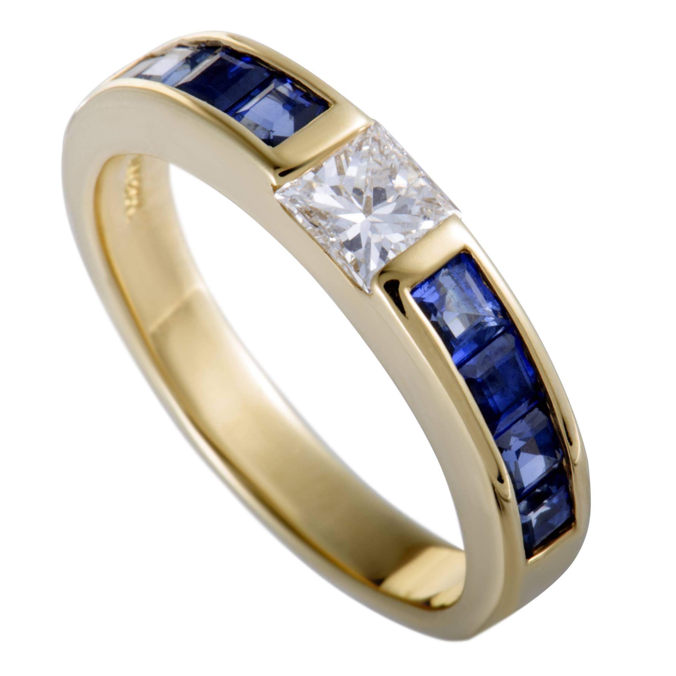 Tiffany & Co. Diamond and Sapphire Invisible Set Yellow Gold Band Ring