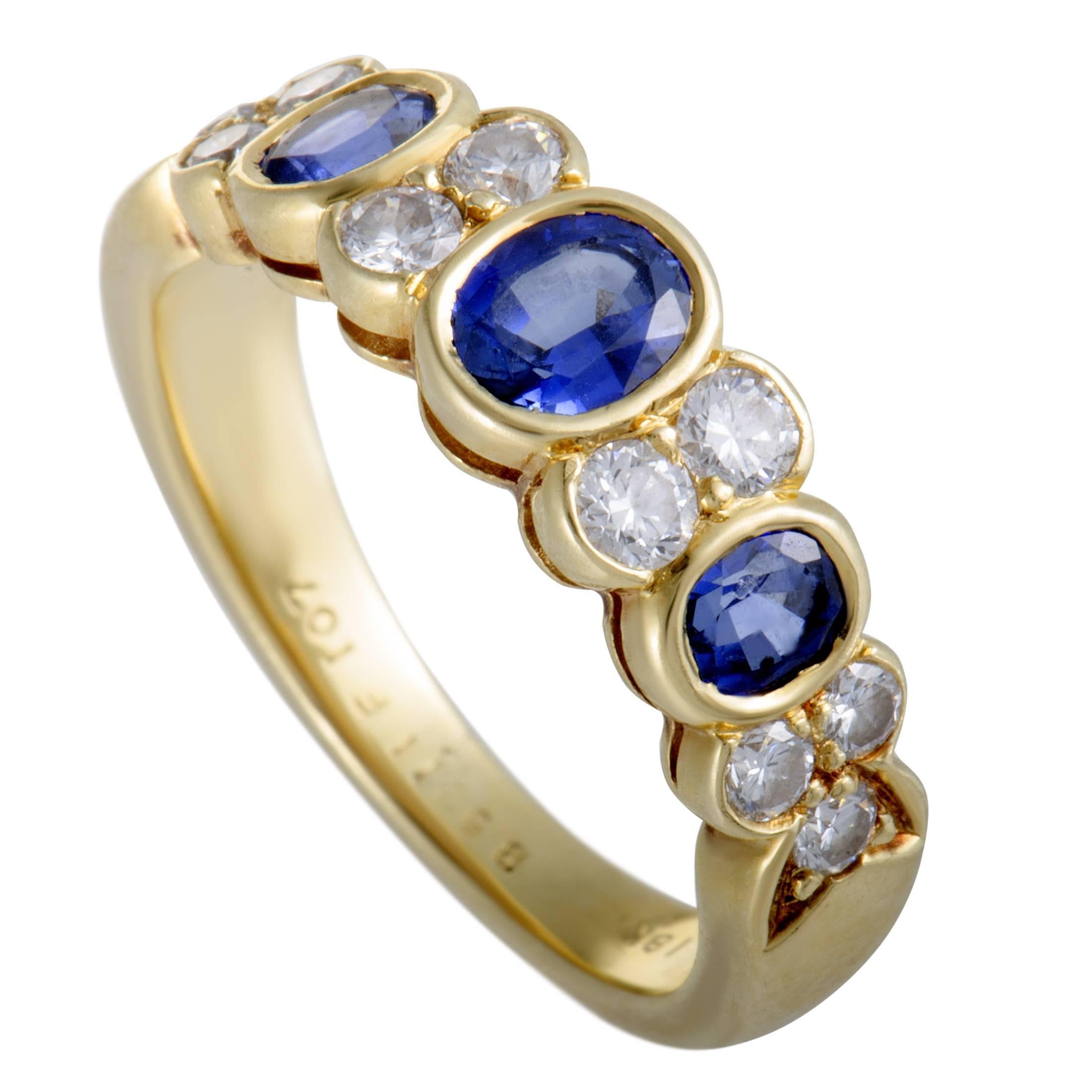 Van Cleef & Arpels Diamond and Sapphire Yellow Gold Band Ring