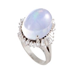 Diamond and Jelly Opal Platinum Ring