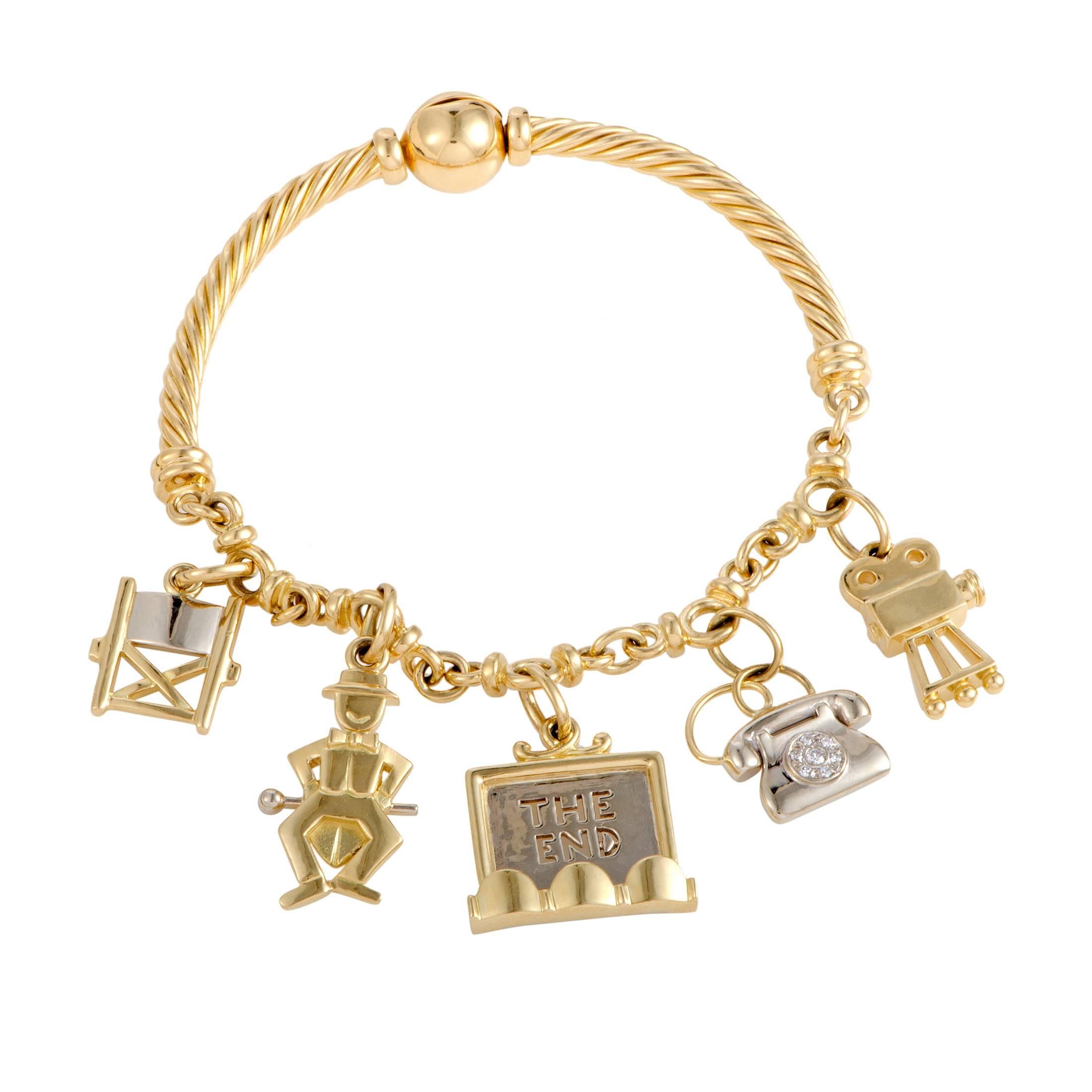 Pomelatto Diamond Charm Gold Bangle Bracelet