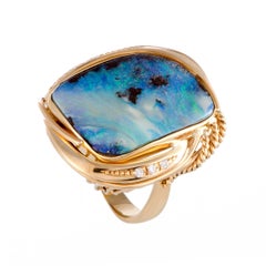 Diamond and Rectangular Opal Yellow Gold Cocktail Ring