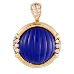 Diamond Pave and Lapis Lazuli Yellow Gold Round Pendant