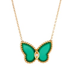 Vintage Van Cleef & Arpels Diamond and Green Chalcedony Butterfly Gold Pendant Necklace