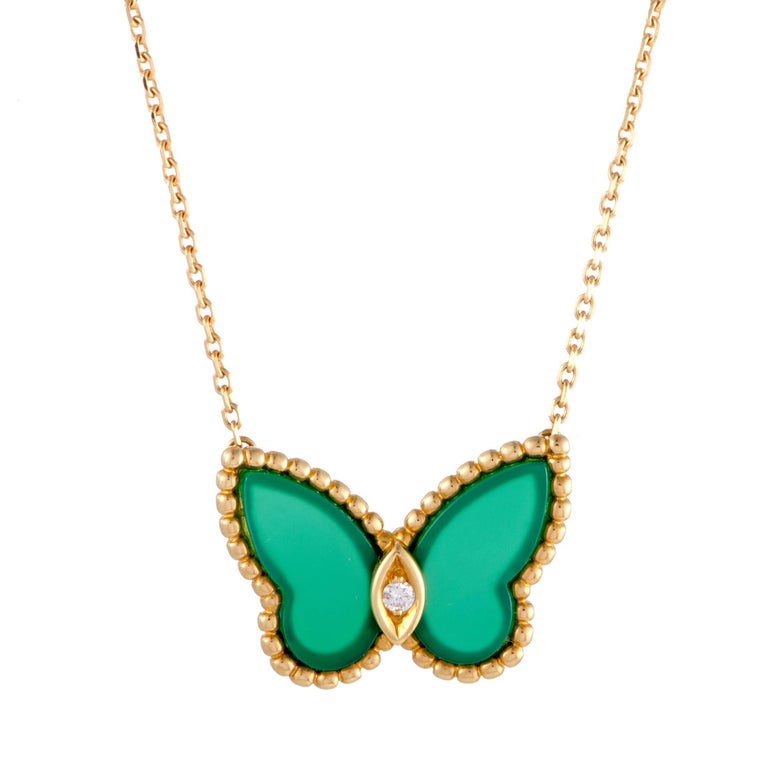 Van Cleef and Arpels Diamond and Green Chalcedony Butterfly Gold ...