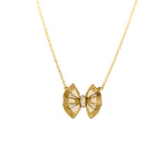 Van Cleef & Arpels Diamond Pave Mesh Bow Gold Pendant Necklace