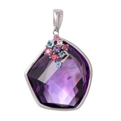Amethyst Pink Tourmaline and Topaz Gold Pendant