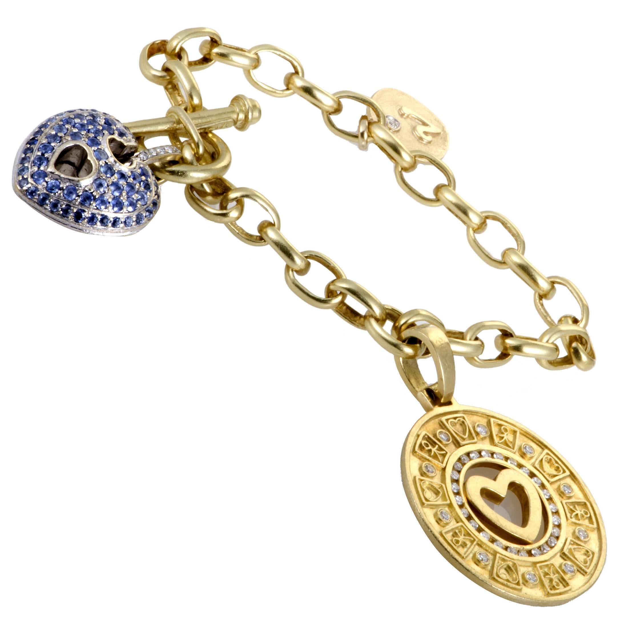 Marlene Stow Diamond and Sapphire Gold Charm Bracelet