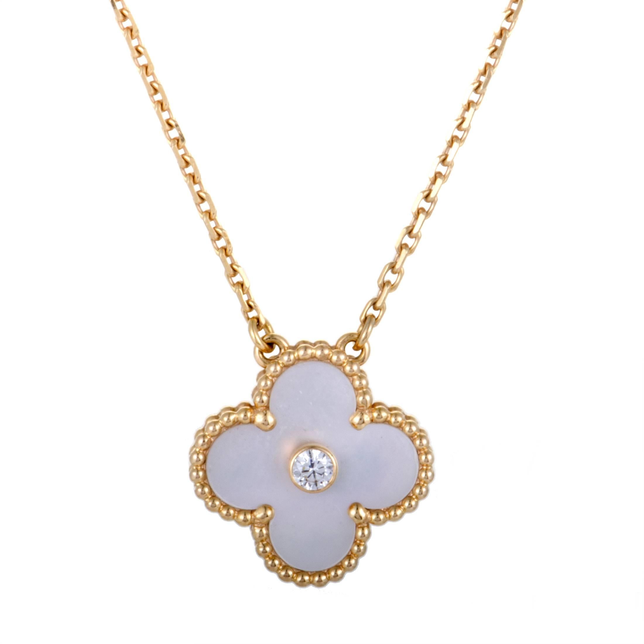 Van Cleef & Arpels Alhambra Diamond and Mother-of-Pearl Gold Pendant Necklace