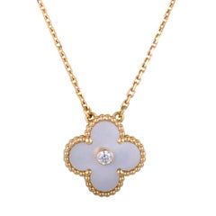 Retro Van Cleef & Arpels Alhambra Diamond and Mother-of-Pearl Gold Pendant Necklace