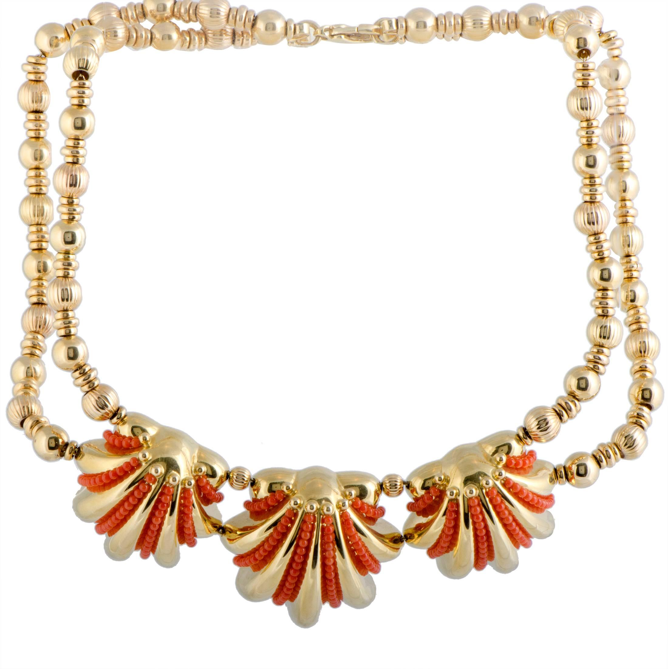 Rossetti Coral Shells Yellow Gold Collar Necklace