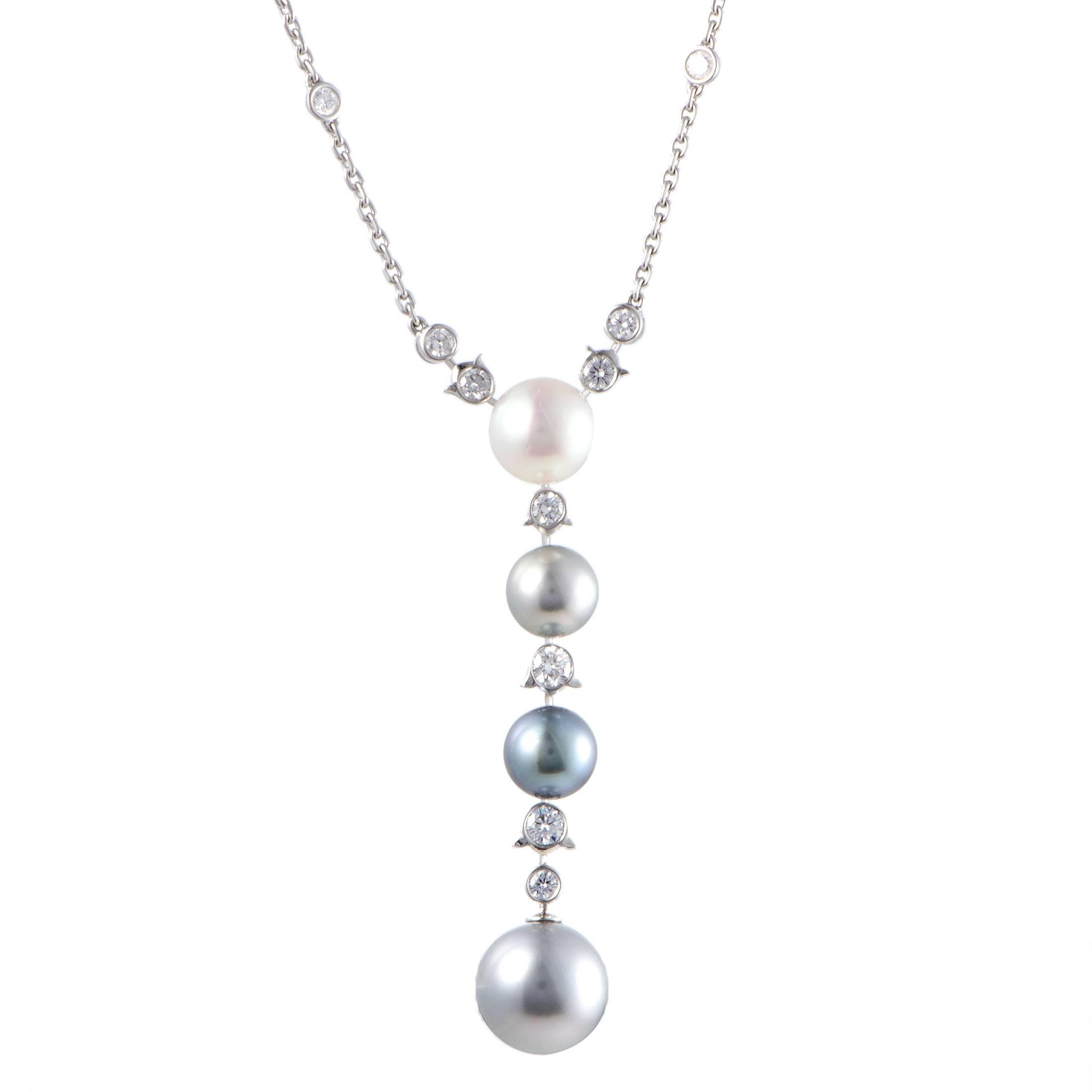 Cartier Diamonds and Multi-Color Pearls White Gold Pendant Necklace 