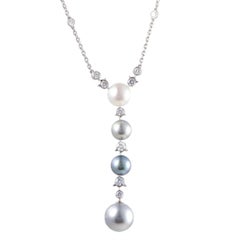 Cartier Diamonds and Multi-Color Pearls White Gold Pendant Necklace 