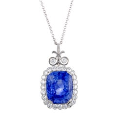 Diamond Pave Large Cushion Sapphire White Gold Pendant Necklace