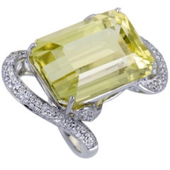 Diamond and Lemon Citrine Gold Cocktail Ring