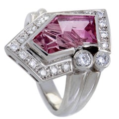 Vintage Diamond and Pink Tourmaline Platinum Ring