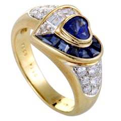 Diamond Pave and Sapphire Heart Yellow Gold Ring