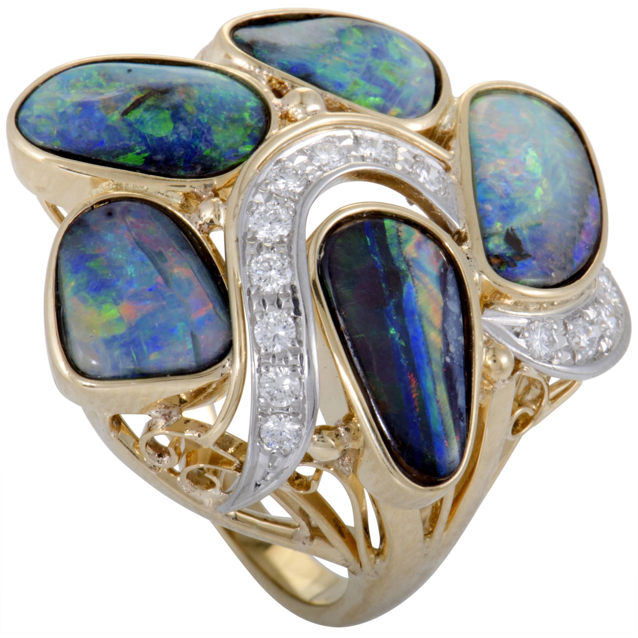 Diamonds and Opals Gold Cluster Ring