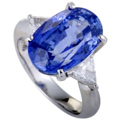 Oval Sapphire Trillion Cut Diamonds Platinum Ring