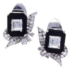 Diamond and Onyx Gold Huggie Omega Earrings